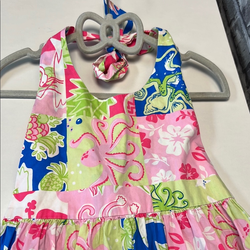 Girls Colorful Sleeveless halter Dress with Tropical Print - Picture 3 of 8